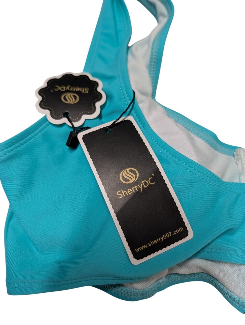 SherryDC Turquoise Zip Front Bikini Top Size S NWT Sporty Swim Crop Top - Picture 4 of 8